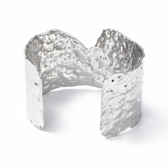 Hammered silver brutalist wide cuff bangle bracelet in Stainless Steel Statement - Picture 2 of 3